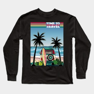 beach van with surfboard Long Sleeve T-Shirt